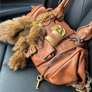 Chloe Paddington Leather Handbag Havana Brown with tags + faux fur bag charm